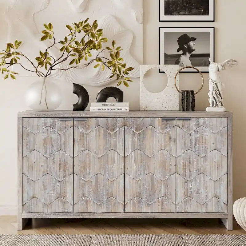 Mobiletto decorativo in legno a 4 ante in stile rustico