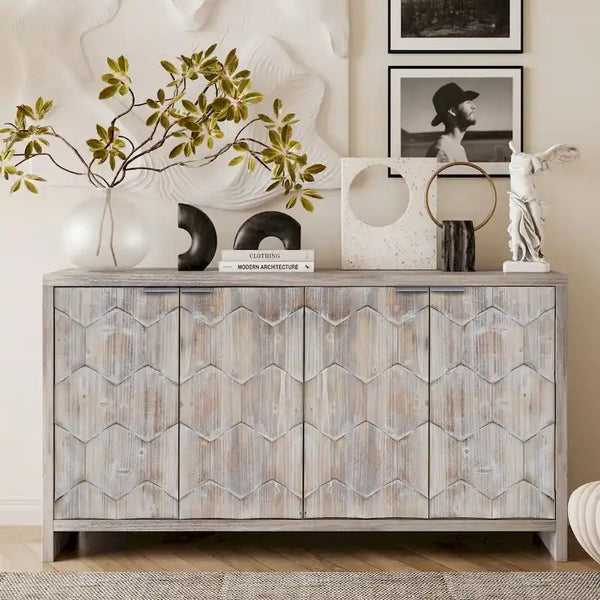 Mobiletto decorativo in legno a 4 ante in stile rustico