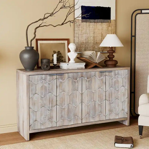 Accent Cabinet Farmhouse Style 4 Door Wooden Cabinet