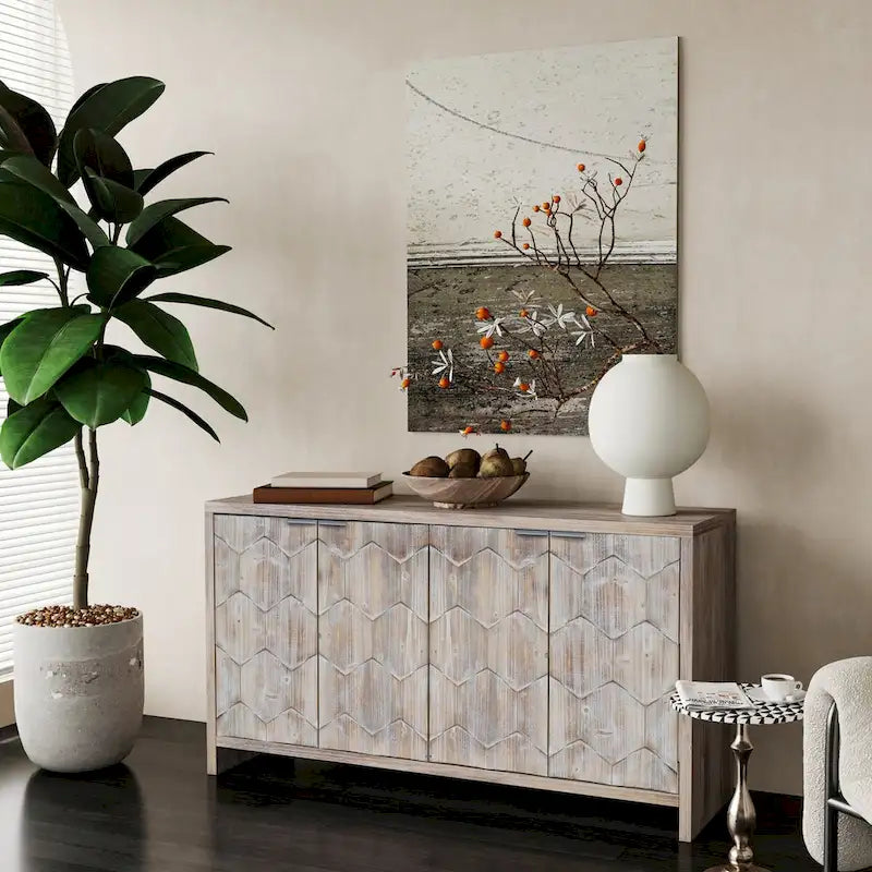 Mobiletto decorativo in legno a 4 ante in stile rustico