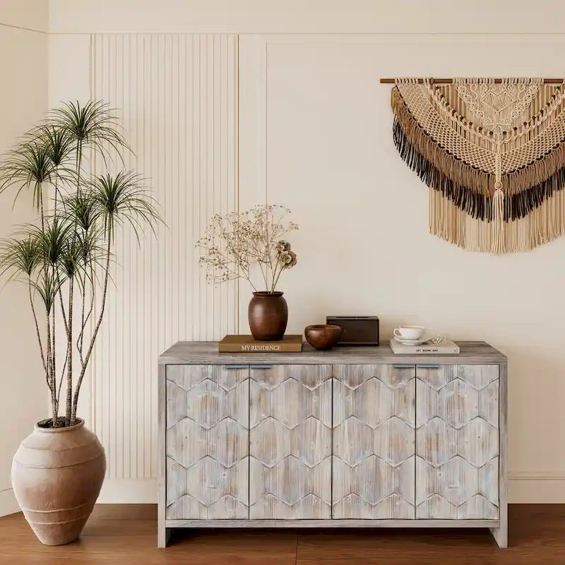 Mobiletto decorativo in legno a 4 ante in stile rustico