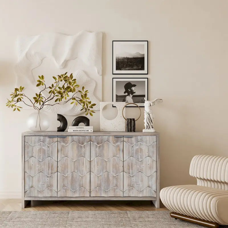 Mobiletto decorativo in legno a 4 ante in stile rustico