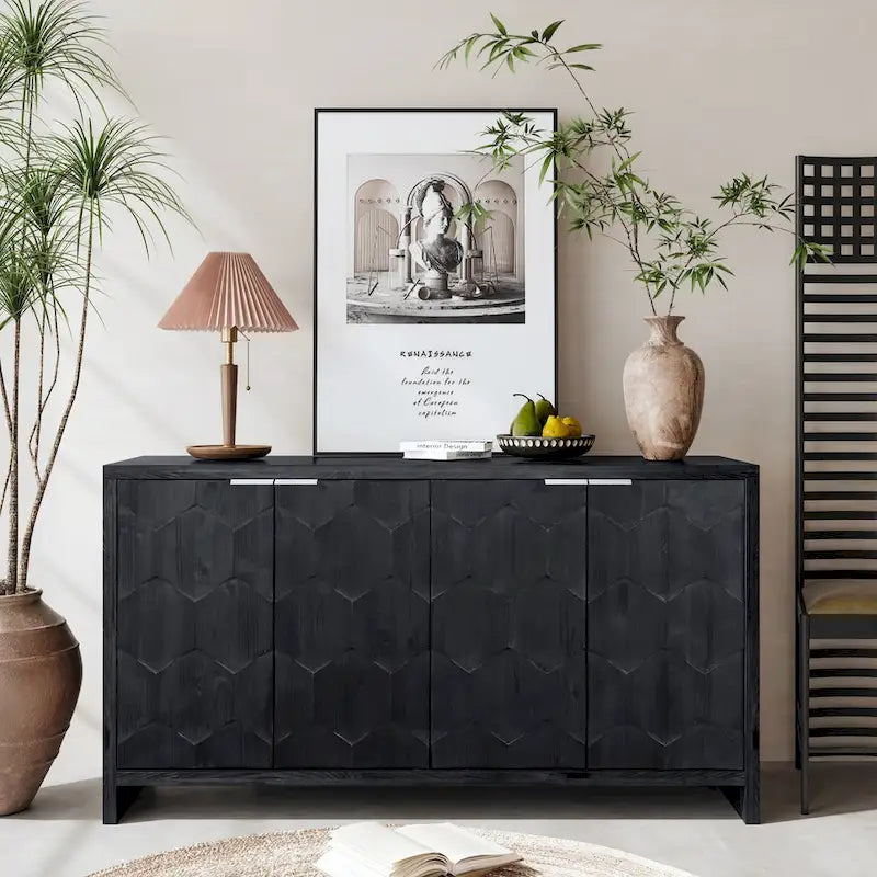 Mobiletto decorativo in legno a 4 ante in stile rustico