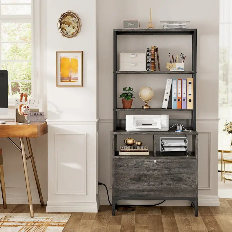 Classeur de bureau, tiroirs verrouillables et surmeuble