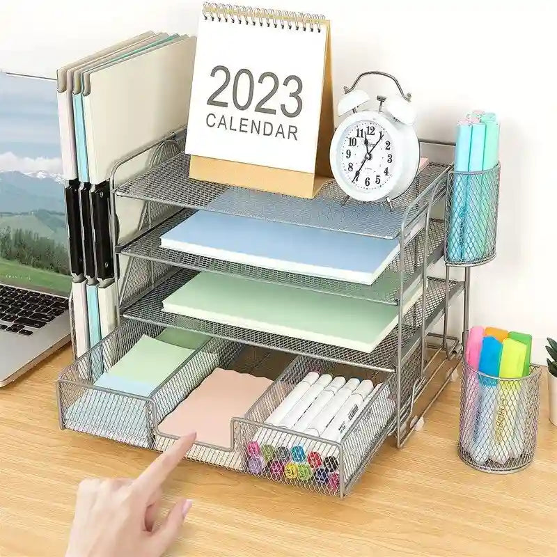 Four-Tier Metal Mesh Desktop Organizer
