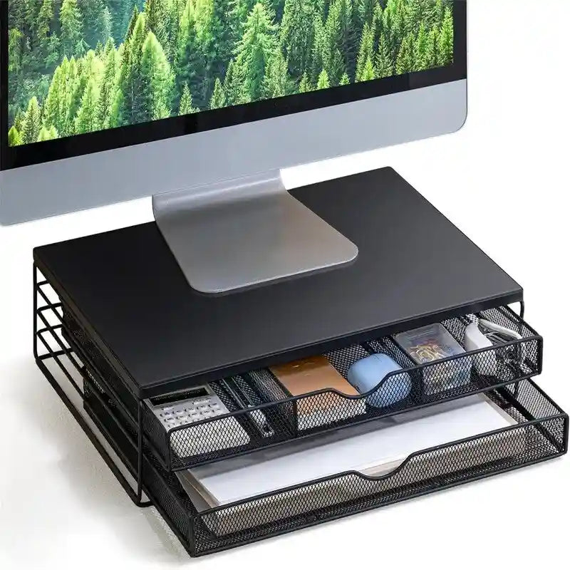 Wood Monitor Riser with Drawers