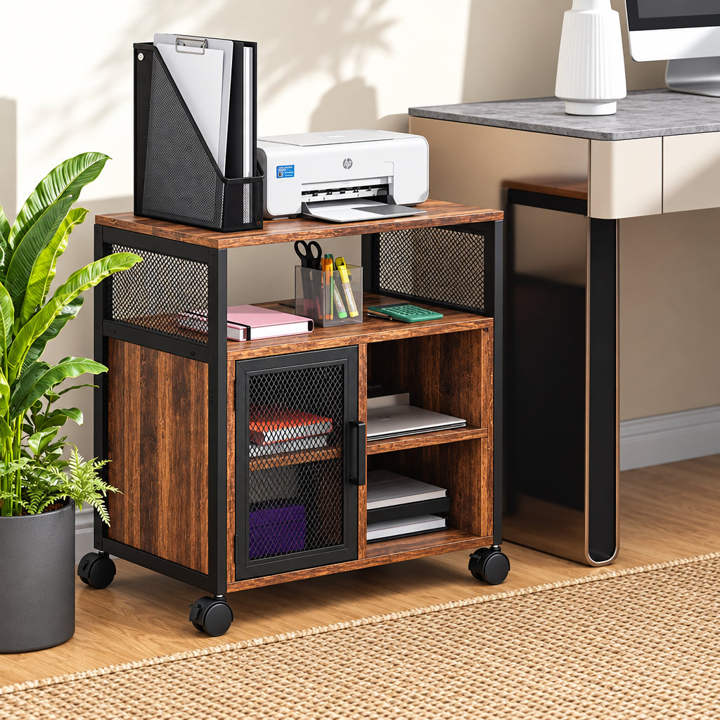 Mobile Printer Stand with Socket & USB Ports