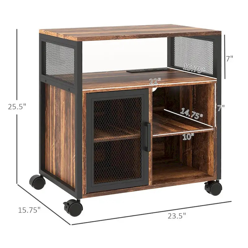 Rustic Brown Mobile Printer Stand