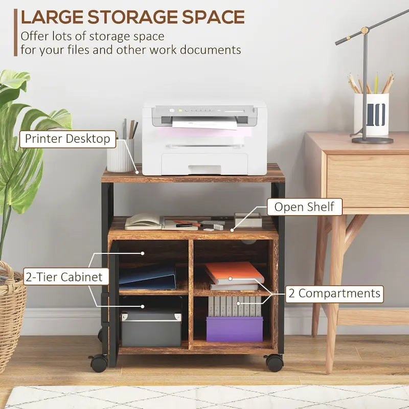 Rustic Brown Mobile Printer Stand