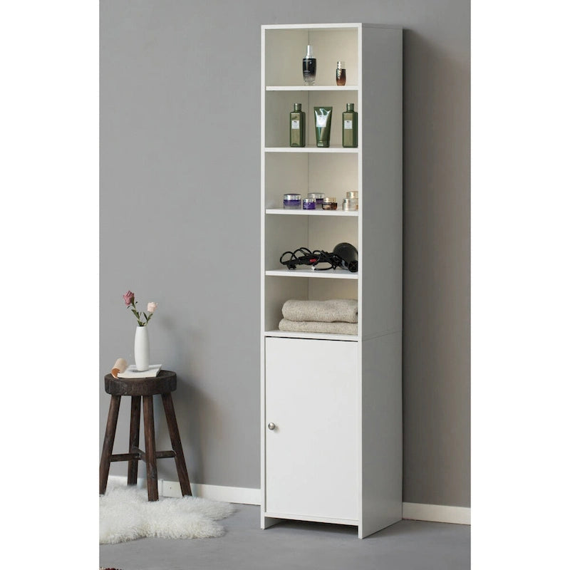 Meuble haut de rangement pour salle de bains, style colonne à linge, blanc