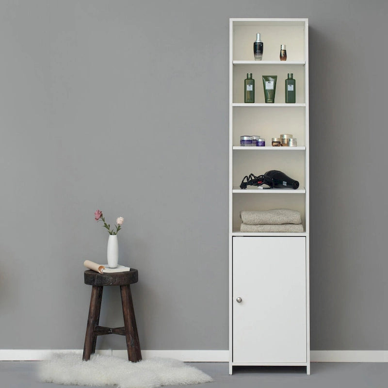 Meuble haut de rangement pour salle de bains, style colonne à linge, blanc