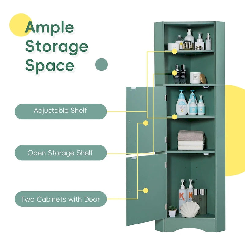 Mobiletto angolare alto per bagno, mobile contenitore indipendente verde