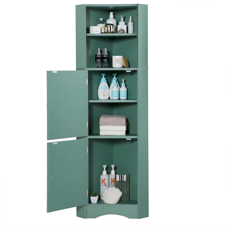 Mobiletto angolare alto per bagno, mobile contenitore indipendente verde