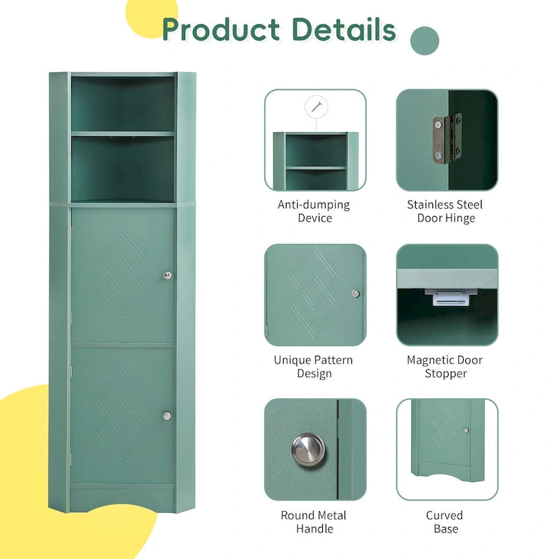 Mobiletto angolare alto per bagno, mobile contenitore indipendente verde