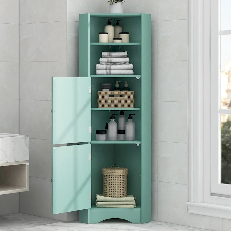 Mobiletto angolare alto per bagno, mobile contenitore indipendente verde