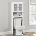White Over-the-Toilet Storage Cabinet, Glass Doors and Adjustable Shelf