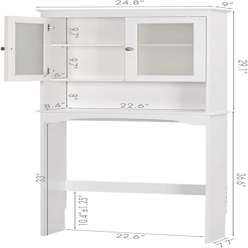 White Over-the-Toilet Storage Cabinet, Glass Doors and Adjustable Shelf