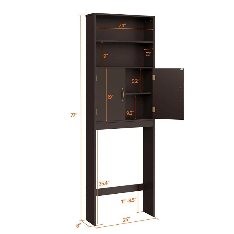 Espresso Over-the-Toilet Storage Cabinet, Adjustable Shelves