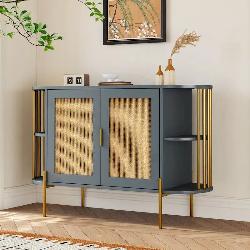 Elegante mobile da pranzo curvo con finiture dorate