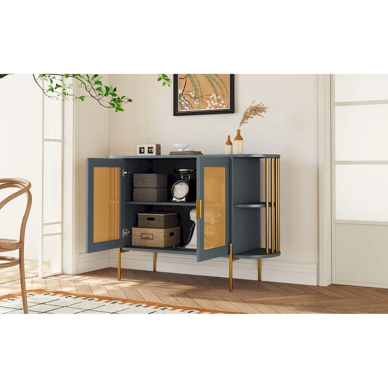 Elegante mobile da pranzo curvo con finiture dorate