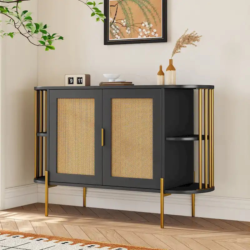 Elegante mobile da pranzo curvo con finiture dorate