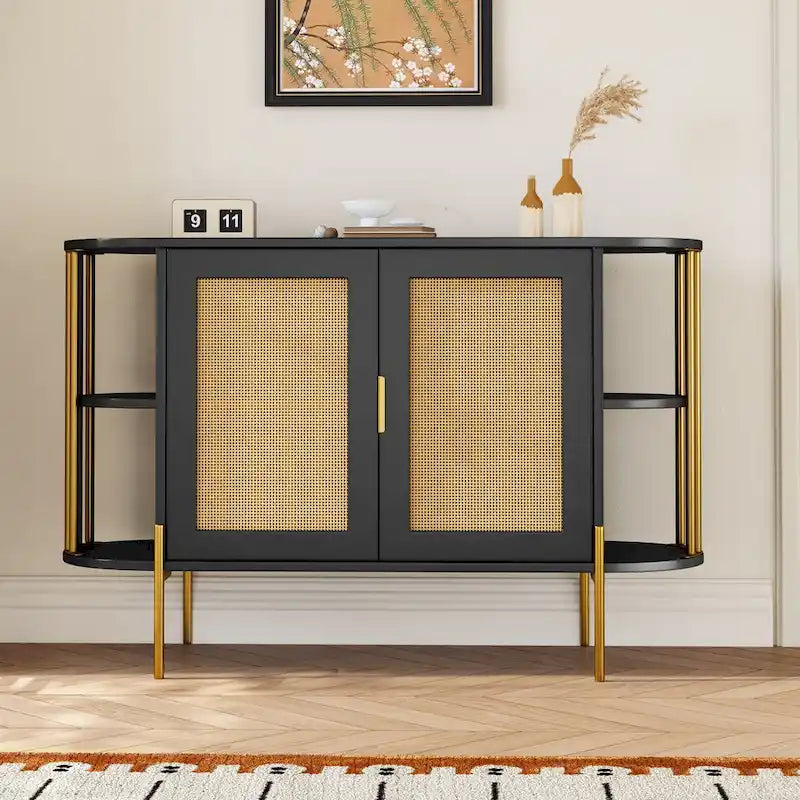 Elegante mobile da pranzo curvo con finiture dorate