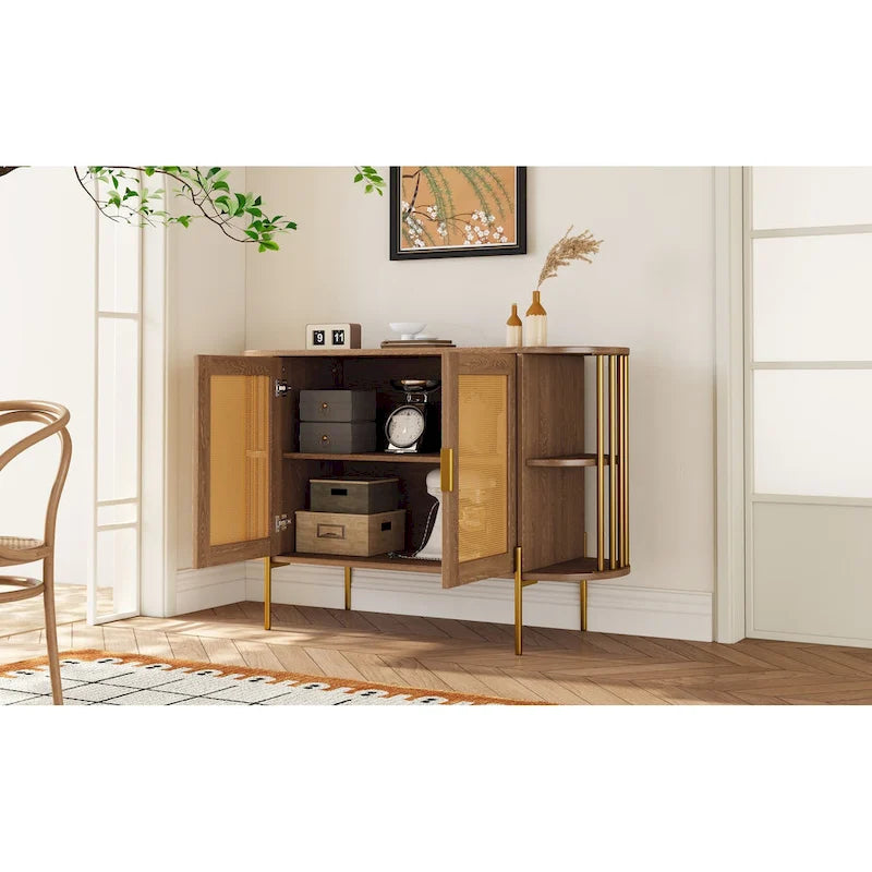 Elegante mobile da pranzo curvo con finiture dorate