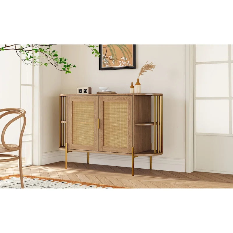 Elegante mobile da pranzo curvo con finiture dorate