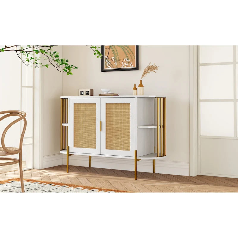 Elegante mobile da pranzo curvo con finiture dorate