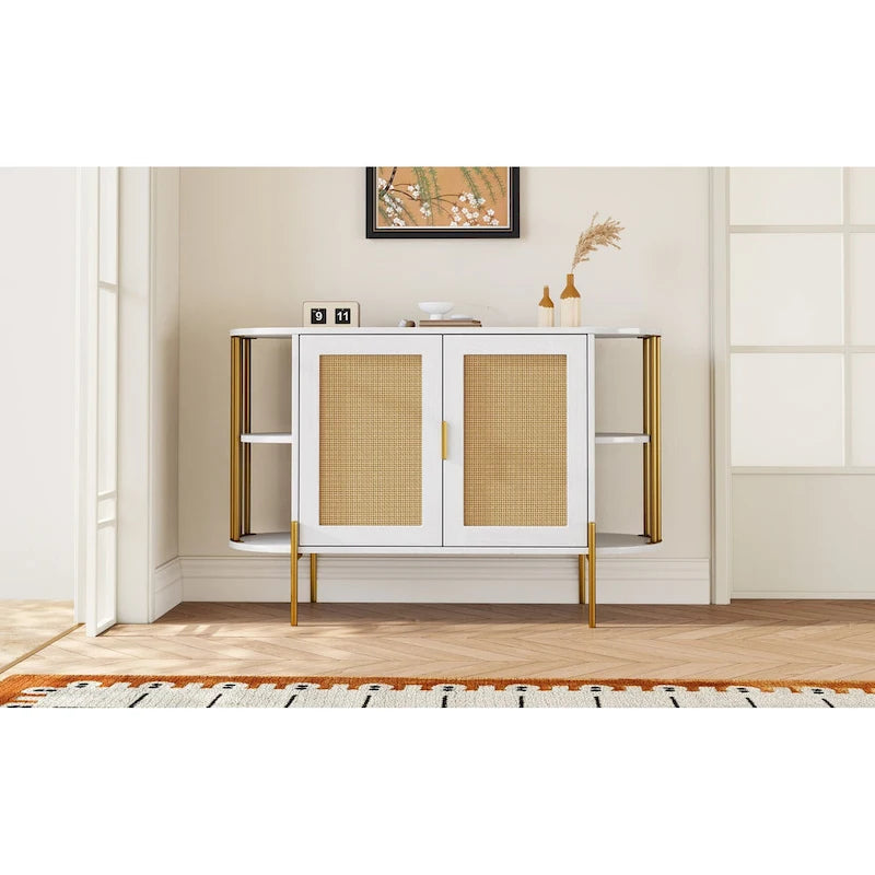 Elegante mobile da pranzo curvo con finiture dorate