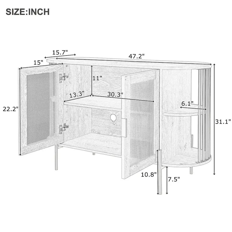 Elegante mobile da pranzo curvo con finiture dorate