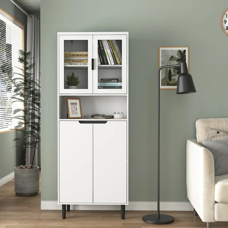 Tall White Dresser for Bedroom, Mid Century Modern Dresser with Drawers, 5 Drawer Dresser with Wood Color Top, Small Dresser