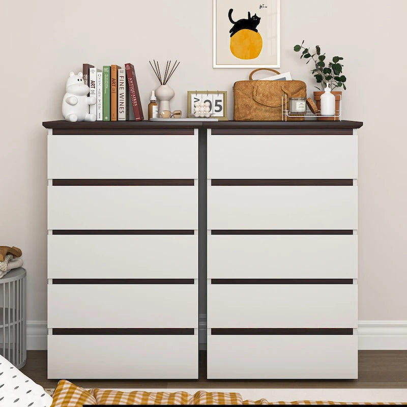 Cómoda alta branca para quarto, cómoda moderna com gavetas, cómoda pequena