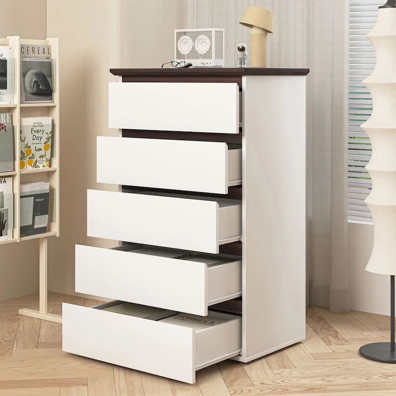 Cómoda alta branca para quarto, cómoda moderna com gavetas, cómoda pequena