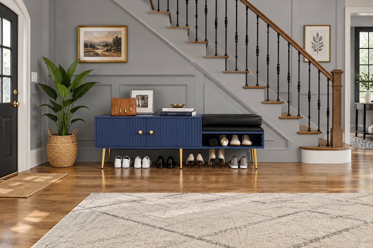 Modern Shoe Storage Bench with Hidden Storage and Upholstered Cushions for Bedside, Living Room and Entryway