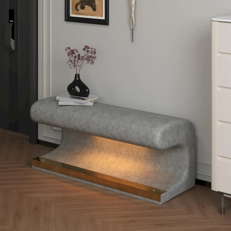 Panca da ingresso in pelle con pouf