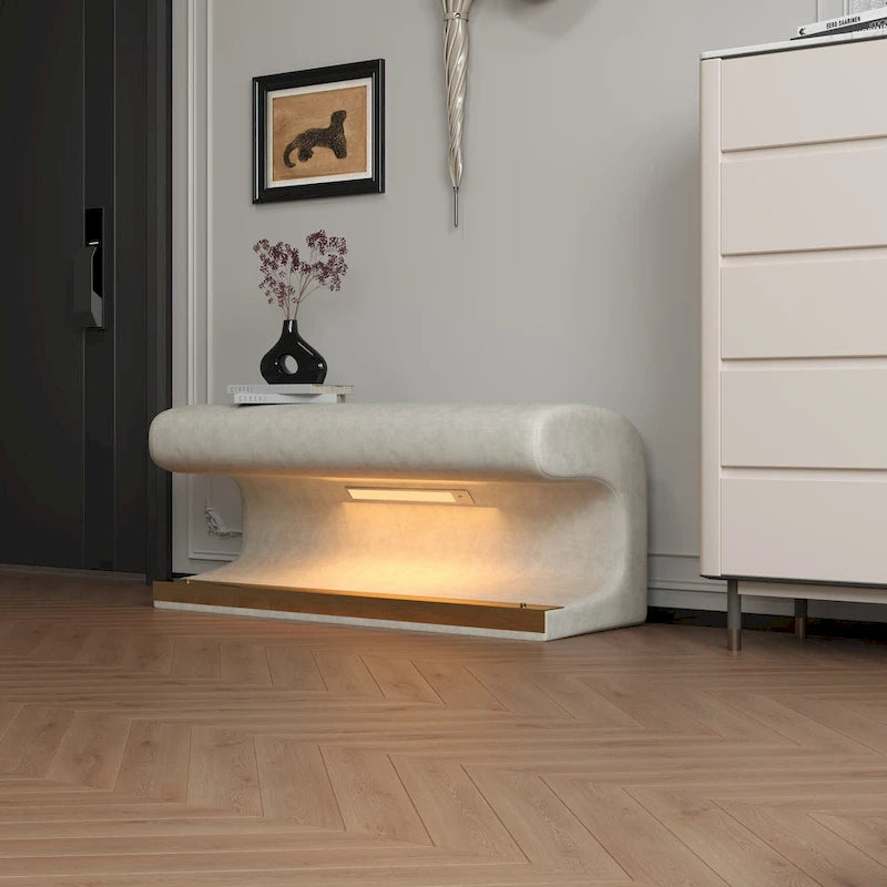 Panca da ingresso in pelle con pouf